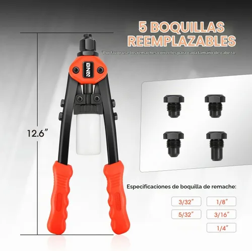 Vista 3 de DNA MOTORING TOOLS-00091 Remachadora manual con juego de herramientas de botella de colección, 1 x 12-1/2", resistente, extra larga