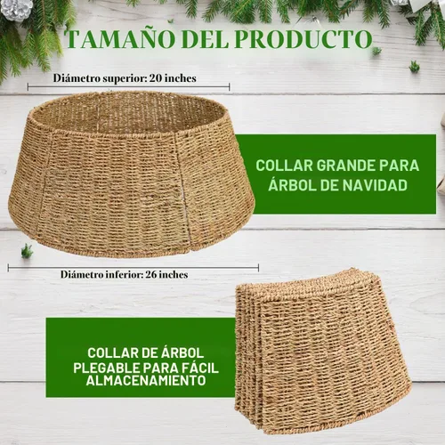 Vista 2 de Rocinha - Cesta para collar de árbol de Navidad de ratán - Anillo de árbol de Navidad rústico hecho a mano