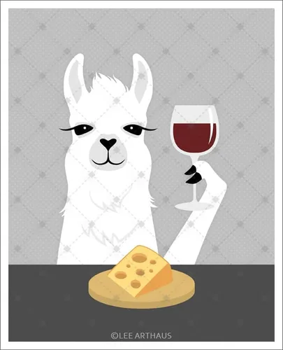 Vista 3 de Lee ArtHaus - Impresión artística de pared con diseño de llama blanca para beber vino y comer queso, sin marco