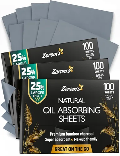 Vista 9 de Hojas de secado de aceite natural para cara con carbón de bambú, 25% más grandes, 1 unidad/100 hojas absorbentes de aceite aptas para maquillaje