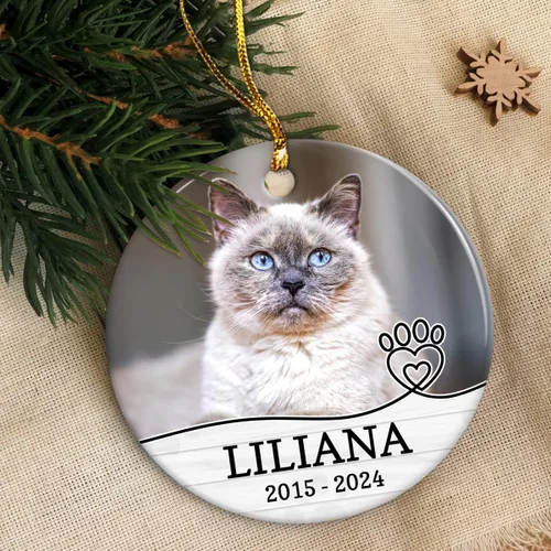 Vista 7 de Adorno conmemorativo personalizado para mascotas – Forever in Our Hearts Adornos de cerámica de Navidad de doble cara con imagen de foto, recuerdo