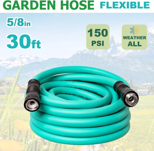 Vista 2 de Manguera de jardín de 5/8 pulgadas x 30 pies con mango giratorio, manguera de agua flexible y resistente a las torceduras para césped de jardín al