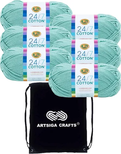 Vista 12 de Lion Brand 24/7 Algodón Blanco 761-100 (6-Carrillos - Mismo Lote de Tinta) Hila Gruesa Media #4 de Algodón para Crochet y Tejido con Bolsa