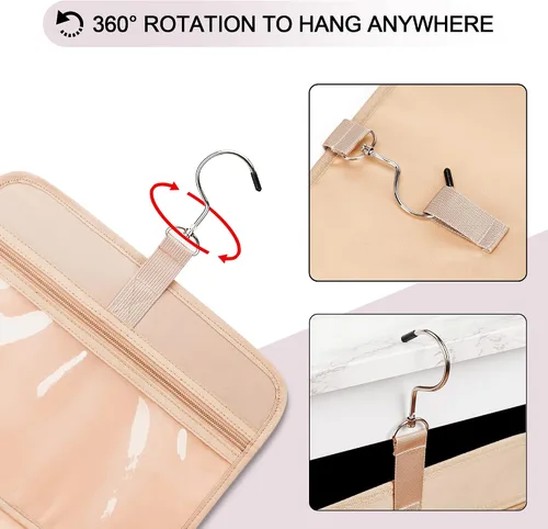Vista 7 de Bolsa de aseo colgante de viaje para mujeres y hombres, con 6 cubiertas de botellas de silicona a prueba de fugas, accesorios impermeables