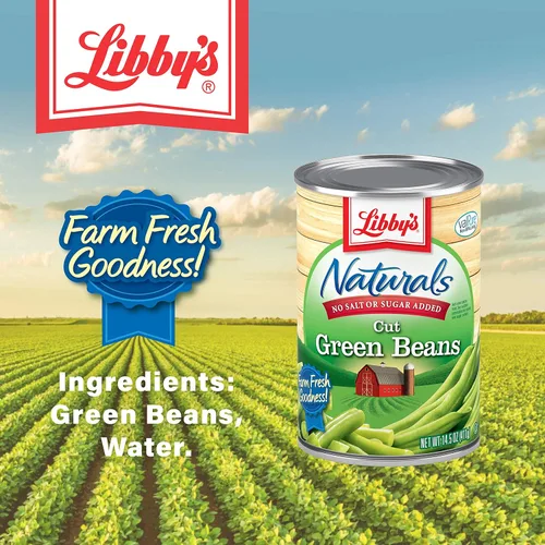 Vista 3 de Libby's Naturals Cut Green Beans Sin sal añadida, sin azúcar añadido, naturalmente delicioso, suave y sutilmente dulce mordida crujiente Sin