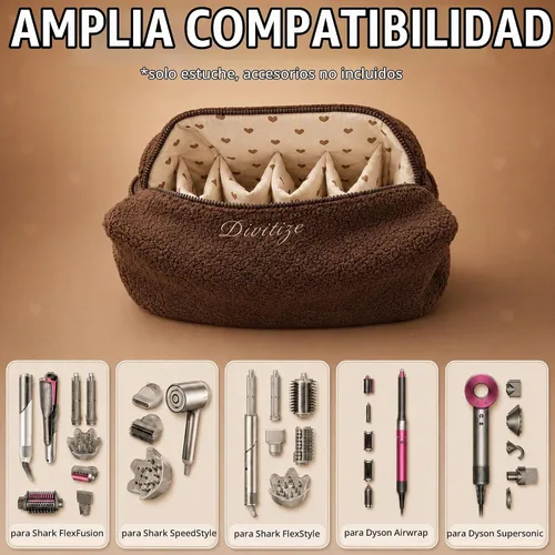Vista 5 de Divitize Bolsa de viaje para herramientas para el cabello compatible con Dyson Airwrap Travel Case, se adapta a la bolsa de secador de pelo Peluche