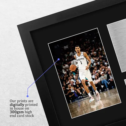 Vista 4 de HWC Trading Victor Wembanyama - Regalos enmarcados impresos con autógrafo firmado para fanáticos del baloncesto, tamaño carta de EE. UU