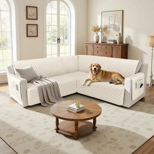 Vista 7 de HDCAXKJ Funda seccional de esquina impermeable para sofá de terciopelo en forma de L, fundas para sofá para mascotas, perros, suaves, resistentes