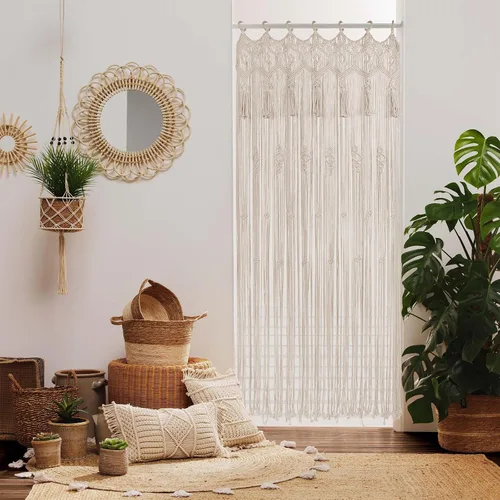 Vista 6 de ANMINY Cortinas de macramé de 79 x 37 pulgadas, cortinas bohemias con borlas hechas a mano de algodón macramé para colgar en la pared, cortina