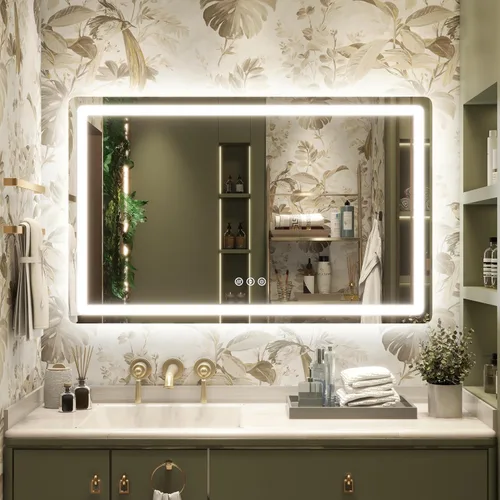 Vista 9 de Espejo de baño LED de 20 pulgadas de largo x 28 pulgadas de ancho con luces, antiniebla e iluminación tricolor, espejo de afeitado montado
