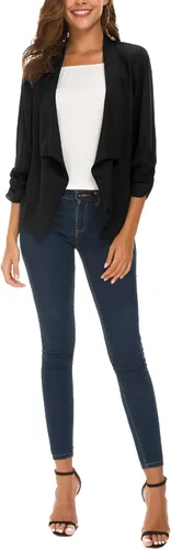 Vista 6 de Urban CoCo Blazer ligero de gasa fina con mangas fruncidas para mujer Negro