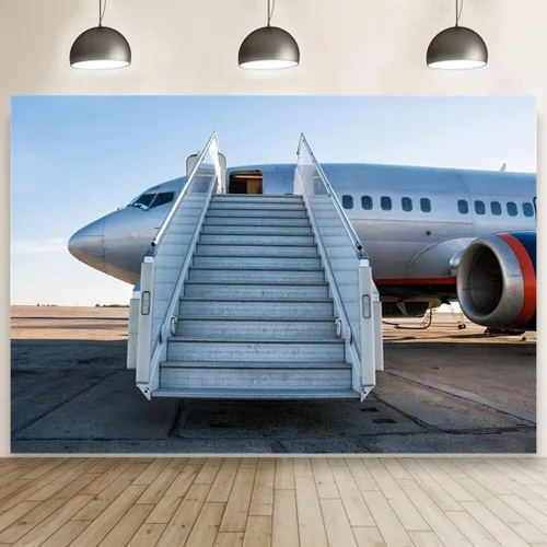 Vista 4 de AOFOTO Delantal de aeropuerto de 6 x 4 pies, telón de fondo de avión para fotografía, vinilo aeródromo, rampa de embarque de aviones, fondo
