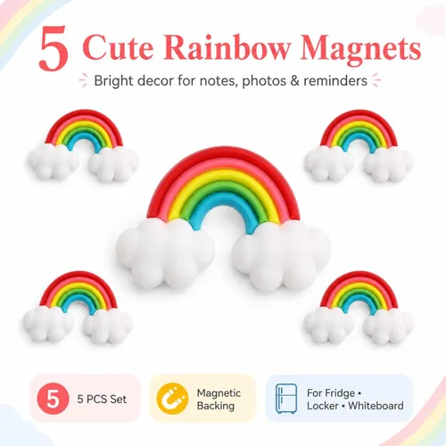 Vista 9 de DOITOOL 5 imanes de arco iris para nevera, arco iris, imanes de nevera, calcomanías magnéticas para refrigerador para nevera, casillero, pizarra
