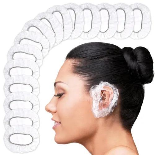Vista 10 de 100 piezas de cubiertas para los oídos para la ducha - Cubiertas desechables para los oídos para secador de pelo - Fácil de estirar, resistente al