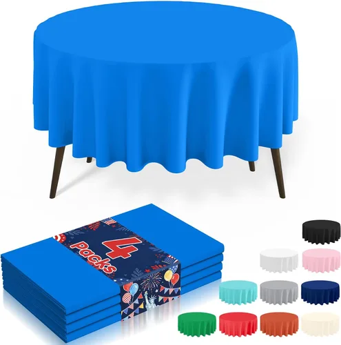 Vista 24 de misaya Paquete de 4 manteles desechables de plástico, mantel redondo impermeable de 84 pulgadas, a prueba de fugas y resistentes manteles Azul