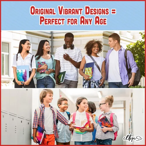Vista 8 de Paquete de 6 fundas elásticas para libros fáciles de aplicar. 3 chaquetas grandes sólidas y 3 diseños para libros de texto de tapa dura de hasta 9 x