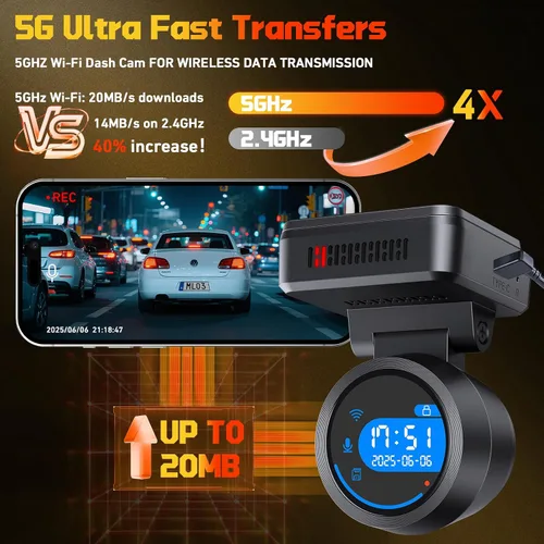 Vista 5 de Cámara frontal para automóvil con WiFi integrado y control de aplicación, cámara de tablero 4K con tarjeta gratuita de 32 GB, cámara de tablero