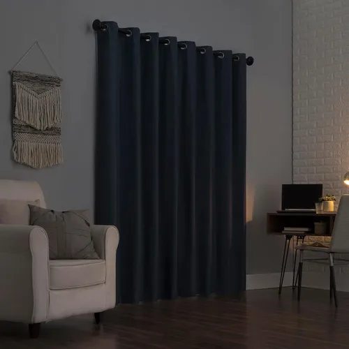 Vista 2 de Sun Zero Columbia - Paquete de 2 paneles de cortinas térmicas con ojales, 100 % opacas, ahorro de energía, 50 x 63 pulgadas, azul marino