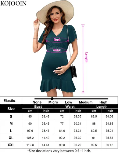 Vista 6 de KOJOOIN Vestido de maternidad de verano para mujer, de manga corta, con volantes, cuello en V, manga 34, vestido midi para fotografía