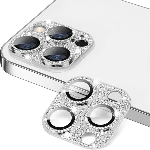 Vista 31 de Protector de lente de cámara para iPhone 13 & iPhone 13 Mini, brillante con diamantes de imitación 3D con purpurina, cubierta de cámara de vidrio