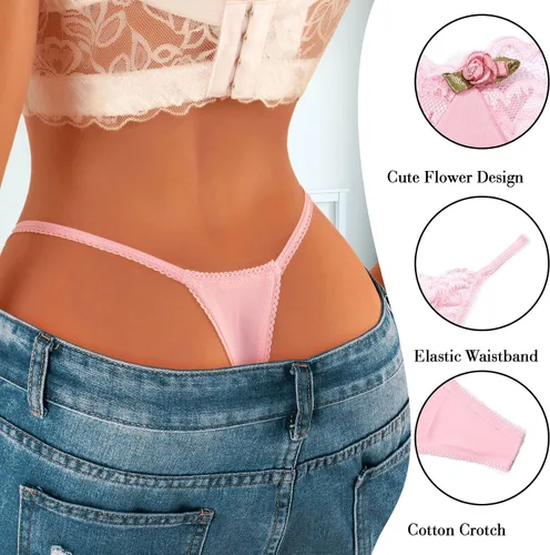 Vista 4 de Banamic Tangas con G-string para Mujeres, Ropa Interior Sexy de Encaje Elástica con T-Back