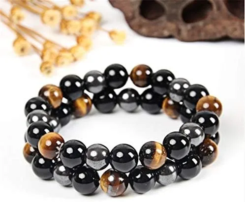 Vista 7 de FORUBUS 2 pulseras elásticas de hematita obsidiana ojo de tigre con cuentas magnéticas para mujeres y hombres, joyería de meditación y yoga