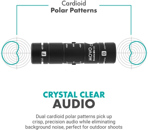 Vista 3 de Movo DoubleMic-UC - Micrófono de teléfono de doble cápsula para dispositivos USB-C, condensador cardioide de dos caras, micrófono de escopeta