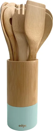 Vista 6 de edge Juego de utensilios de madera de bambú con carrito (menta, 7 piezas)