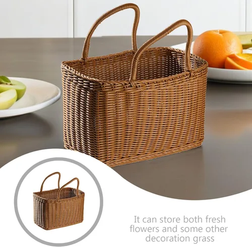 Vista 4 de VICASKY Cesta de recolección de flores tejidas con asa rectangular de mimbre de ratán para mujer, cesta de paja retro para dulces, cesta de flores