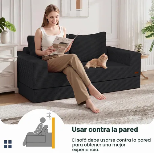 Vista 3 de COMAX - Sofá biplaza sin hueso, sofá cama convertible de 59 pulgadas, futón Negro - 59