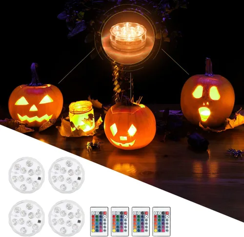 Vista 7 de Luces LED sumergibles, 4 unidades, impermeables, bajo el agua, control remoto, funcionan con pilas, inalámbricas, luces LED sumergibles multicolor