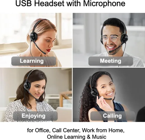 Vista 5 de Auriculares USB con micrófono para oficina centro de llamadas telefónico, auriculares USB-A ligeros de 1 oreja con micrófono con cancelación