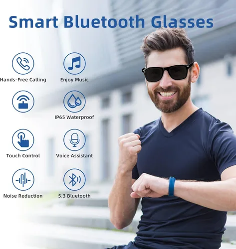 Vista 2 de Lentes inteligentes para hombres y mujeres, lentes de sol inteligentes con audio con lentes polarizadas, lentes de sol Bluetooth, llamadas manos