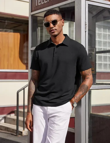 Vista 7 de COOFANDY Camisas polo de manga corta para hombre, estilo casual, de verano, cuello clásico, para golf