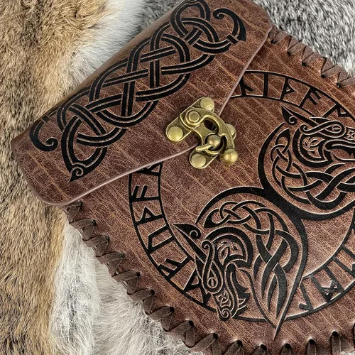 Vista 5 de HiiFeuer Cinturón nórdico en relieve, bolsillo lateral de piel sintética medieval retro, bolso de cintura portátil vintage para LARP Ren Faire