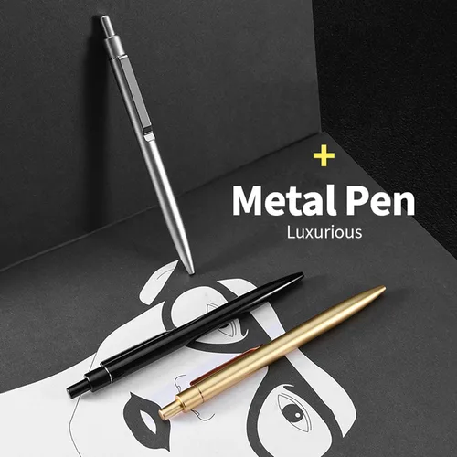 Vista 3 de DUNBONG Bolígrafo de Gel de Metal Negro, Bolígrafo de Tinta de Gel, Tinta Negra, Pluma de Tinta Retráctil de 0.5mm (Negro)