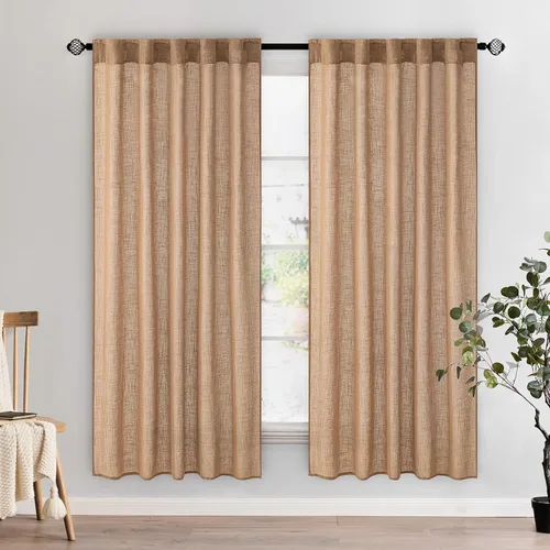 Vista 122 de MIULEE - Cortinas semitraslúcidas suaves y gruesas con textura de lino para cocina y ventana de baño, con trabilla trasera y bolsillo para Blanco