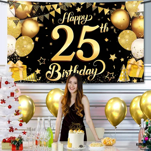 Vista 7 de KatchOn, XTRALARGE - Cartel de cumpleaños número 25 negro y dorado, de 72 x 44 pulgadas, reutilizable, resistente al agua, indecolorable