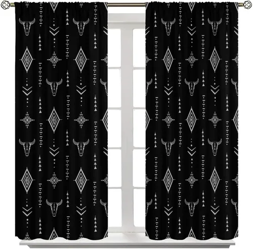 Vista 8 de Cortinas aztecas tribales, cortinas nativas, boho, cráneo, patrón tribal nativo, oscurecimiento de habitación, bolsillo para barra, tratamiento