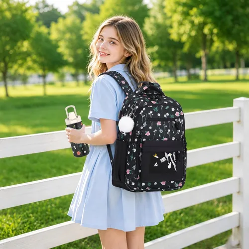 Vista 9 de 4PCS Girls Backpack Pin Display Ita Bag with Lunch Box B-negro Bloom