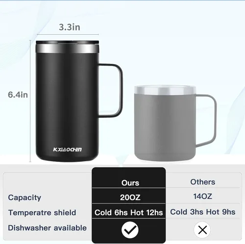 Vista 2 de KXIAOCHEN - Taza de café aislada de 20 onzas con tapa, taza de café de acero inoxidable, vaso de café de doble pared con aislamiento al vacío