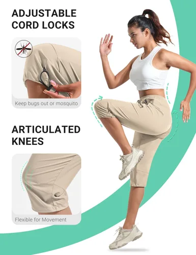 Vista 30 de BVVU Pantalones cargo capri de senderismo para mujer, ligeros, de secado rápido, pantalones deportivos impermeables para exteriores, pantalones