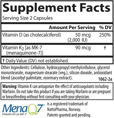 Vista 4 de Carlson Vitamina D3 + K2, 50 mcg (2000 UI), soporte óseo, 120 cápsulas