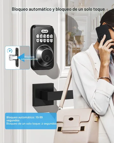 Vista 3 de Zowill - Juego de cerradura electrónica de puerta de entrada delantera sin llave con 2 manijas, con teclado, bloqueo automático, contraseña
