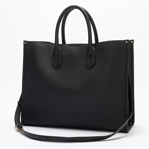 Vista 2 de Bolso de mano para mujer, impermeable, de piel sintética, maletín de negocios, gran capacidad, bolso de hombro, bolsa de trabajo de oficina, negro