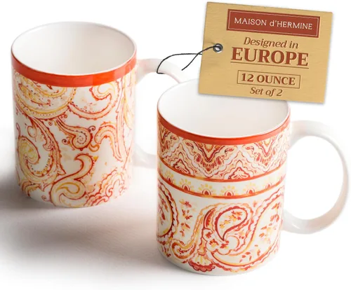 Vista 93 de Maison d' Hermine Taza de café con asas, tazas de porcelana fina de hueso, paquete de una taza de té para bebidas calientes, capuchino, latte