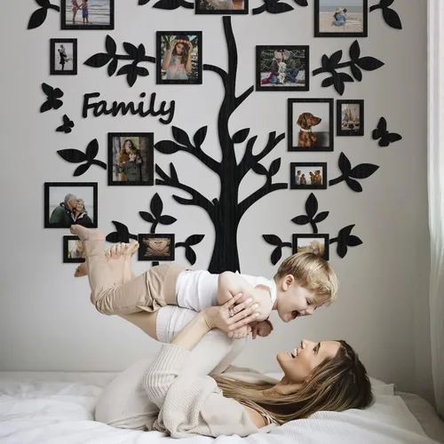 Vista 2 de JustLikeWood 39.3 x 39.3 pulgadas, diseño de árbol genealógico de madera grande para pared, diseño de baterias, removible, decoración de bricolaje