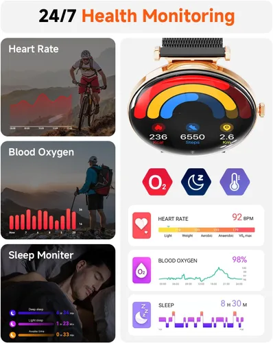 Vista 2 de Hwagol - Relojes inteligentes para mujer compatibles con iPhone Android [llamadas/cuerpo delgado de metal], pantalla AMOLED microesférica de 1.43