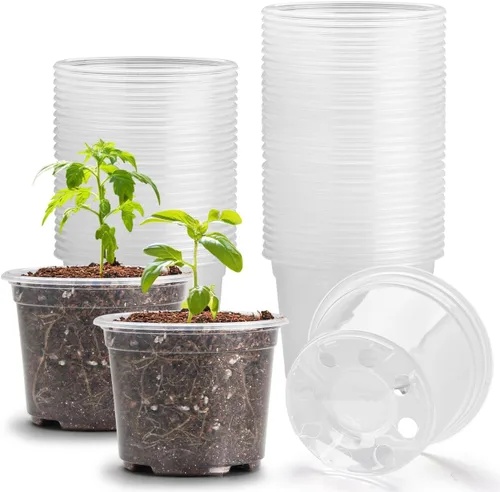 Vista 8 de RooTrimmer Paquete de 100 macetas transparentes de 2.8 pulgadas con agujeros de drenaje, macetas transparentes para semillero, macetas redondas