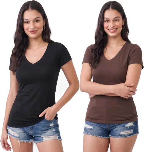 Vista 71 de Emmalise Camiseta de manga corta para mujer, cuello en V, tallas junior y plus